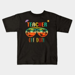 Teacher Off Duty- Retro Vintage Sunglasses Beach vacation sun Kids T-Shirt